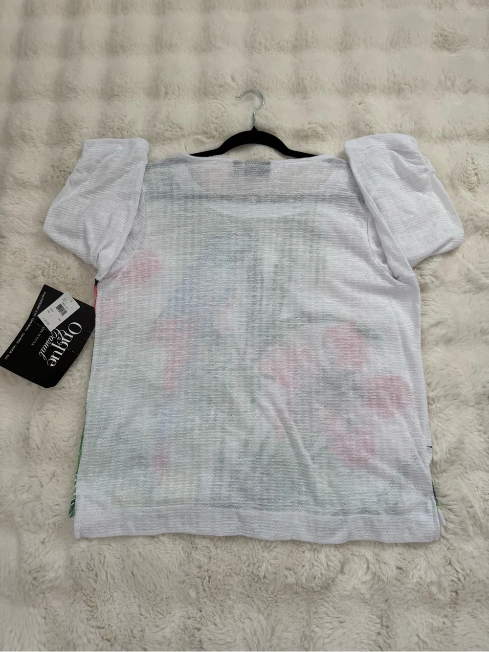 Onque Casuals White Top with Black Trim and Green Print - Picture 5 of 8